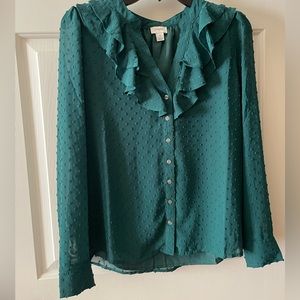 J. Crew Ruffled V-Neck Button Down Blouse Small